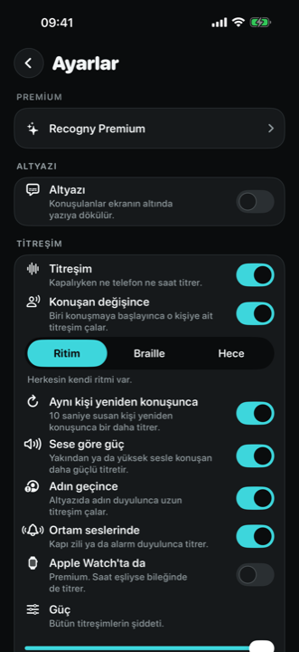 Recogny titreşim ayarları